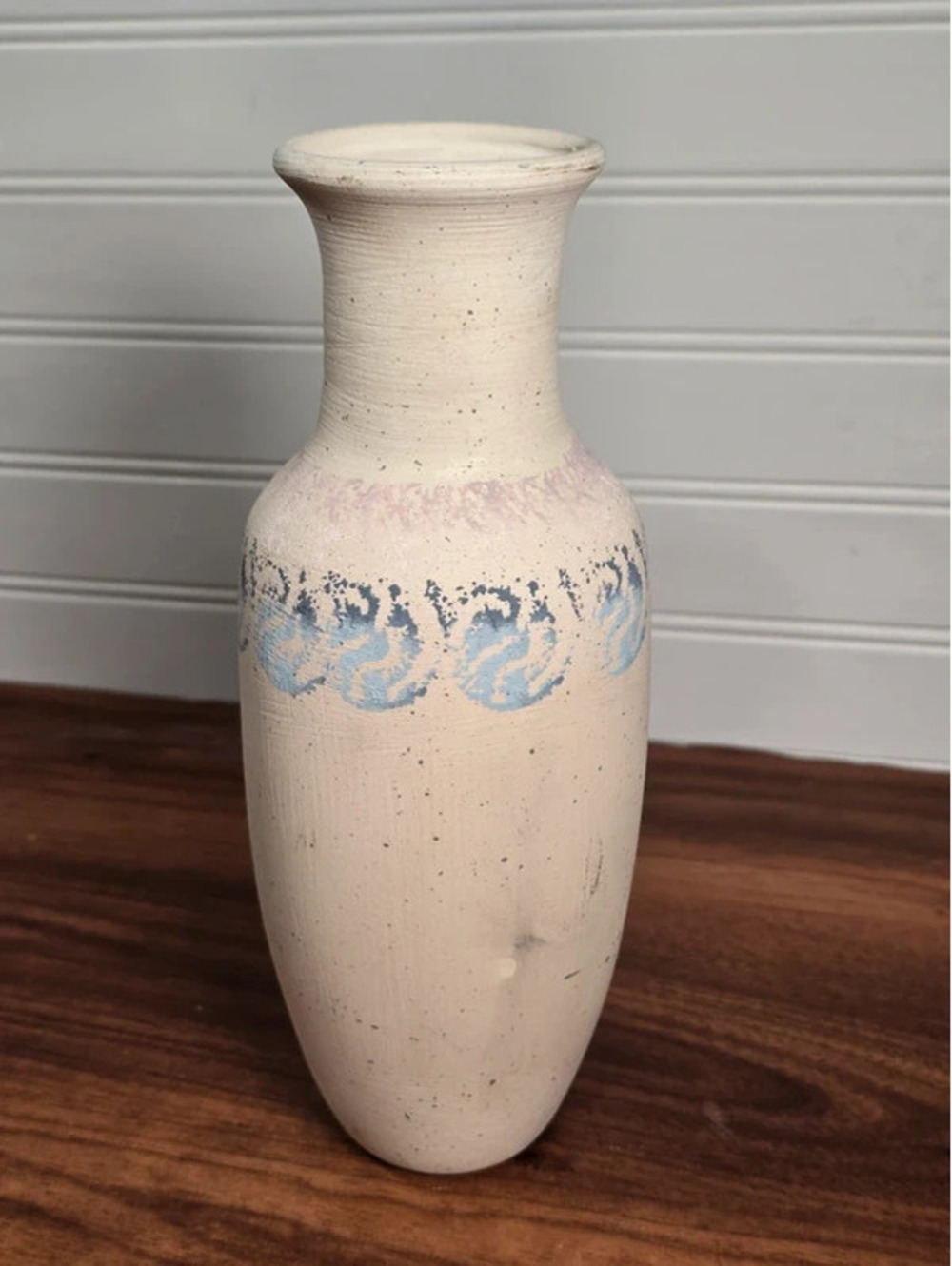Vintage Studio Pottery Vase Cream Blue Pink Southwestern Boho Decor